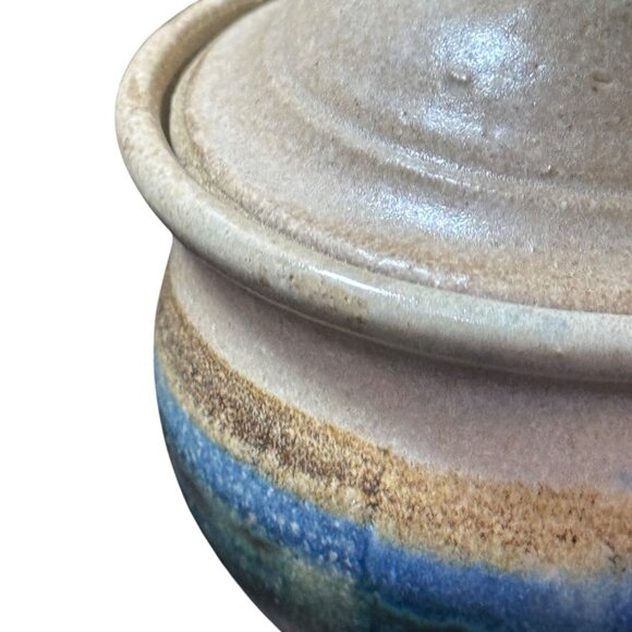 Vintage Handcrafted Ceramic Lidded Jar With Earthy Tones & Rustic Finish - Picture 4 of 10